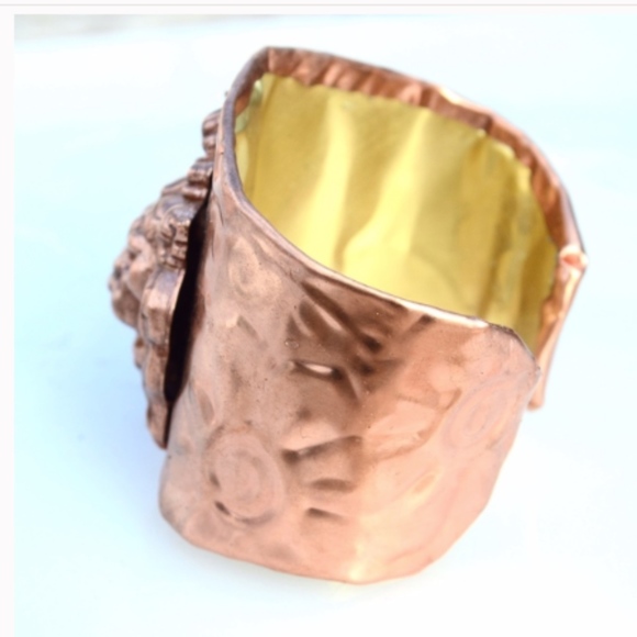 Solid Copper Lion Wide Cuff Bracelet Steampunk - Picture 7 of 8